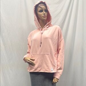 DKNY Women's Oversized Peach Cropped Raw Hem Pullover Hoodie